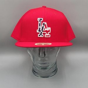 New Era 59Fifty Heritage Series LA Dodgers Red 100% Wool Fitted Hat Size 8 READ!